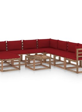VidaXL 9-delige Loungeset met wijnrode kussens