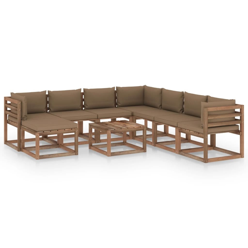 VidaXL 9-delige Loungeset met taupe kussens