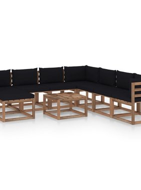 VidaXL 9-delige Loungeset met zwarte kussens