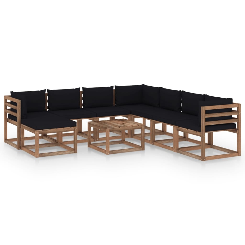 VidaXL 9-delige Loungeset met zwarte kussens