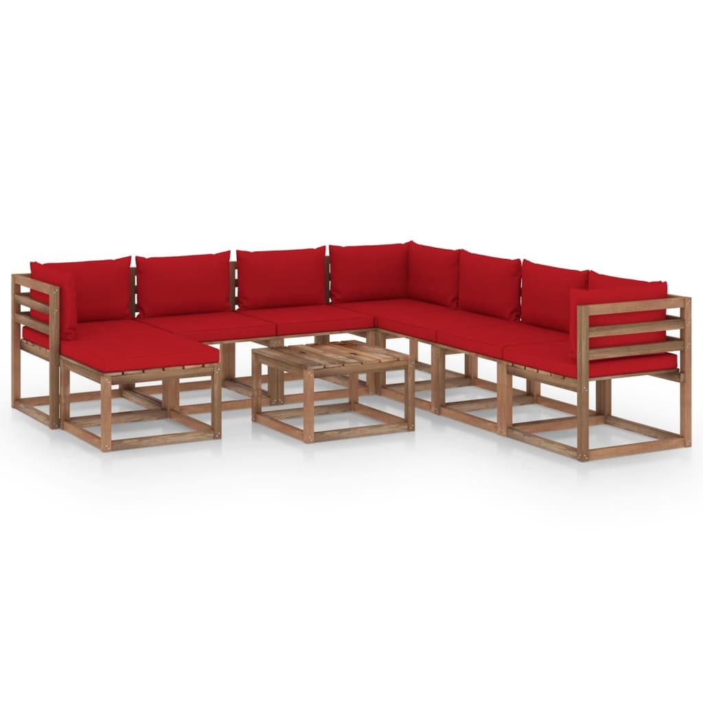VidaXL 9-delige Loungeset met rode kussens