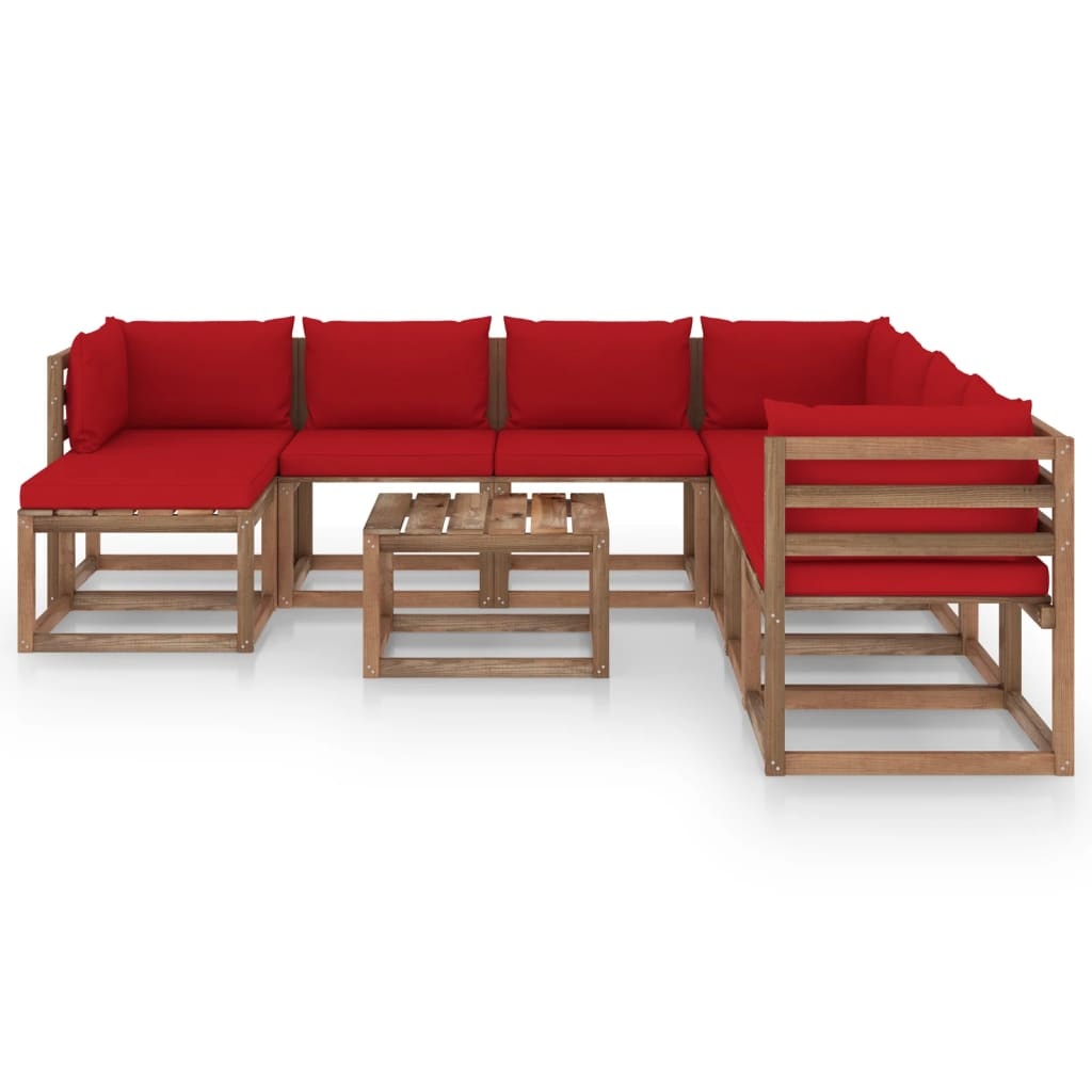 VidaXL 9-delige Loungeset met rode kussens