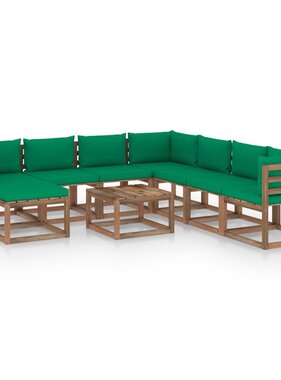 VidaXL 9-delige Loungeset met groene kussens