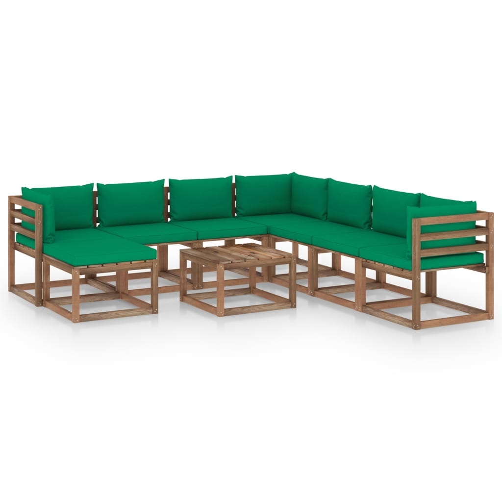 VidaXL 9-delige Loungeset met groene kussens