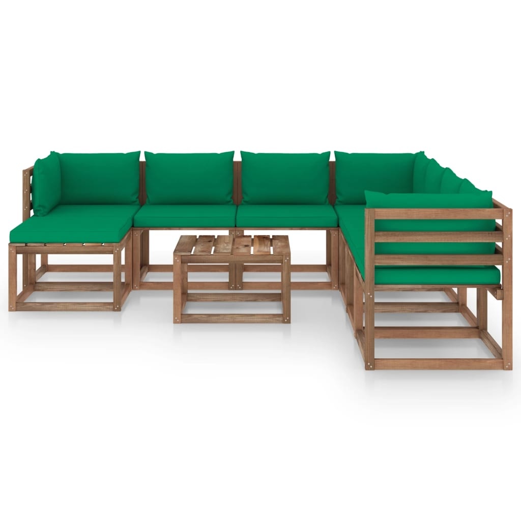 VidaXL 9-delige Loungeset met groene kussens