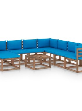 VidaXL 9-delige Loungeset met lichtblauwe kussens