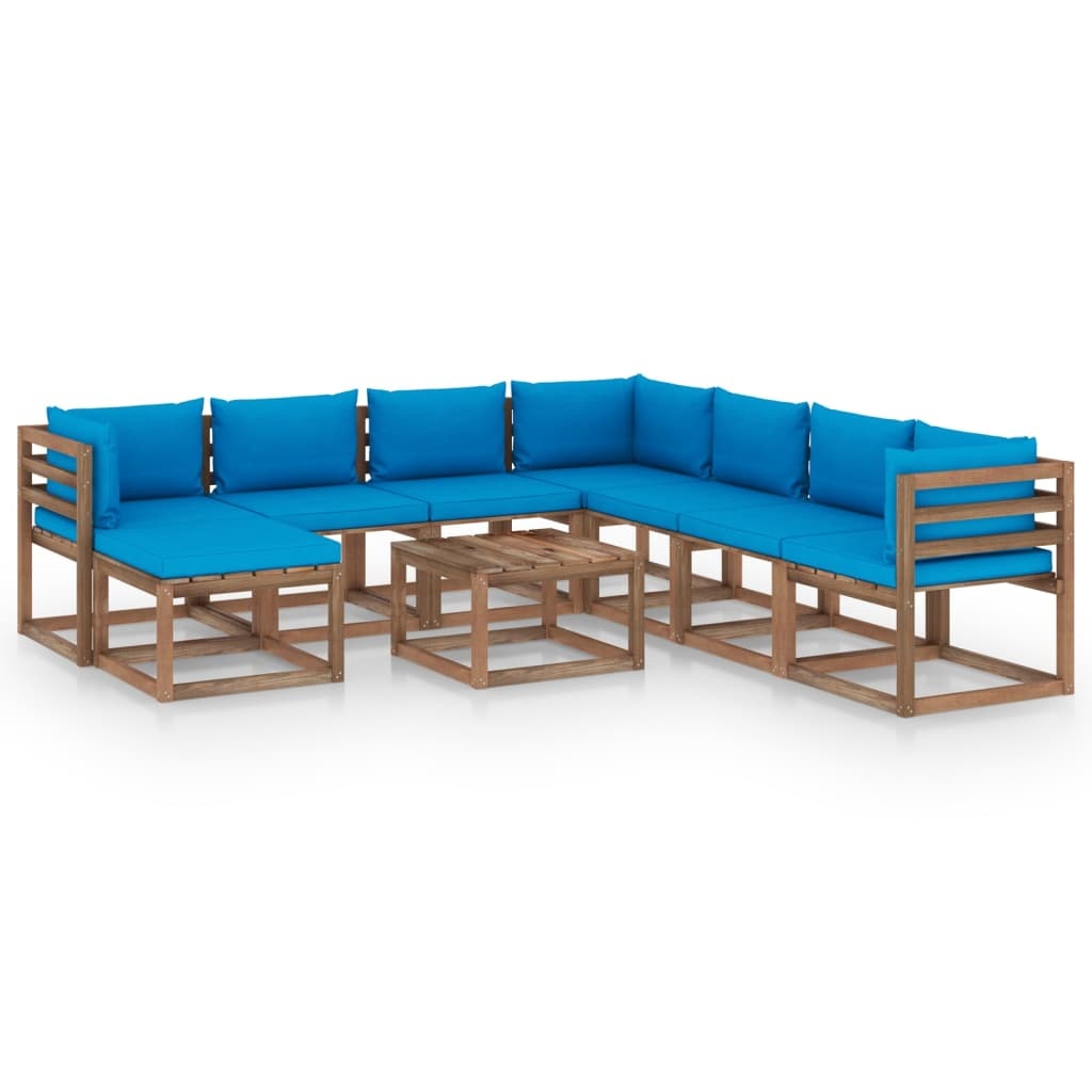 VidaXL 9-delige Loungeset met lichtblauwe kussens
