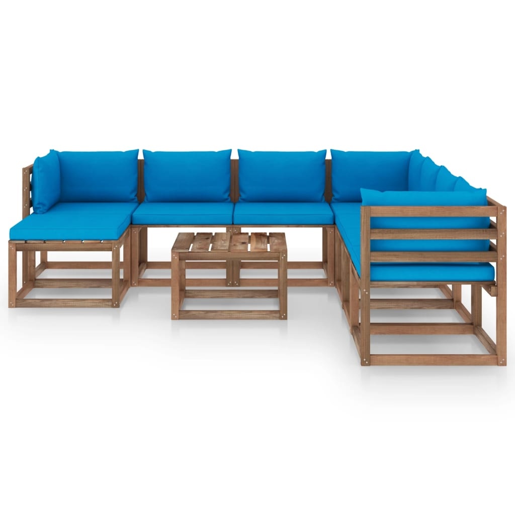 VidaXL 9-delige Loungeset met lichtblauwe kussens