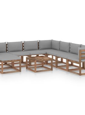 VidaXL 9-delige Loungeset met grijze kussens