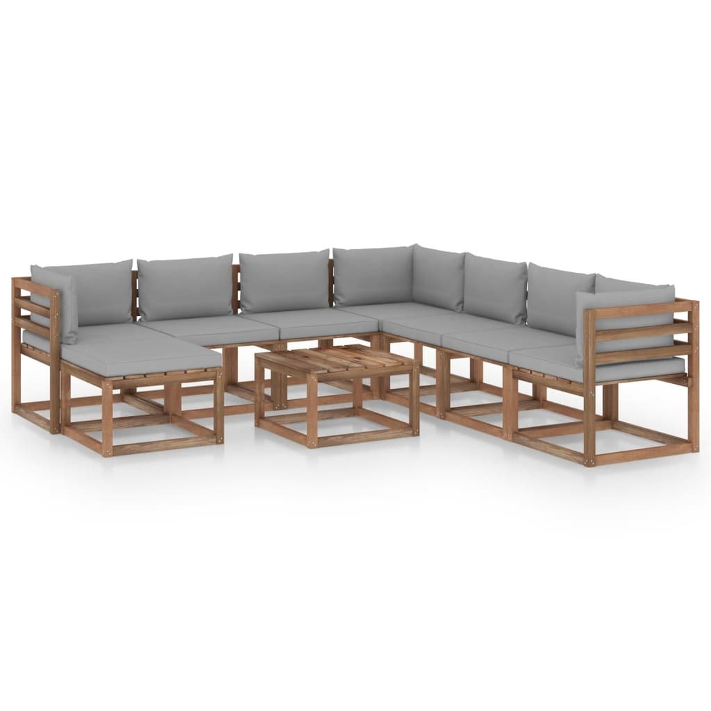 VidaXL 9-delige Loungeset met grijze kussens