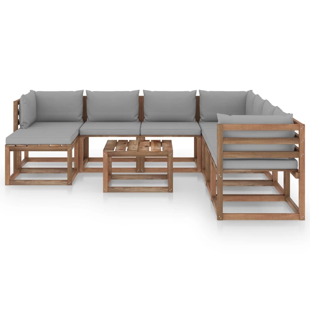 VidaXL 9-delige Loungeset met grijze kussens