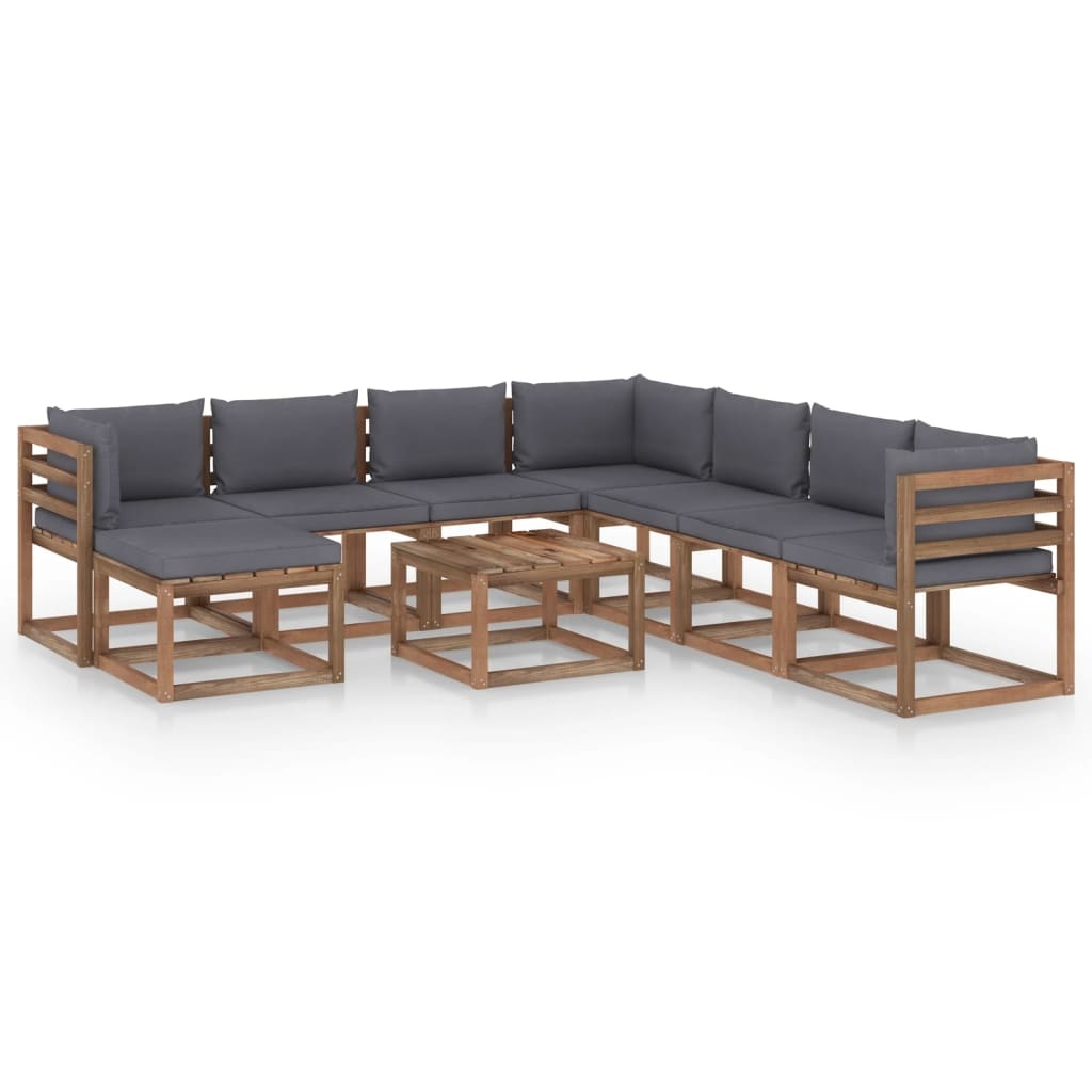 VidaXL 9-delige Loungeset met antracietkleurige kussens
