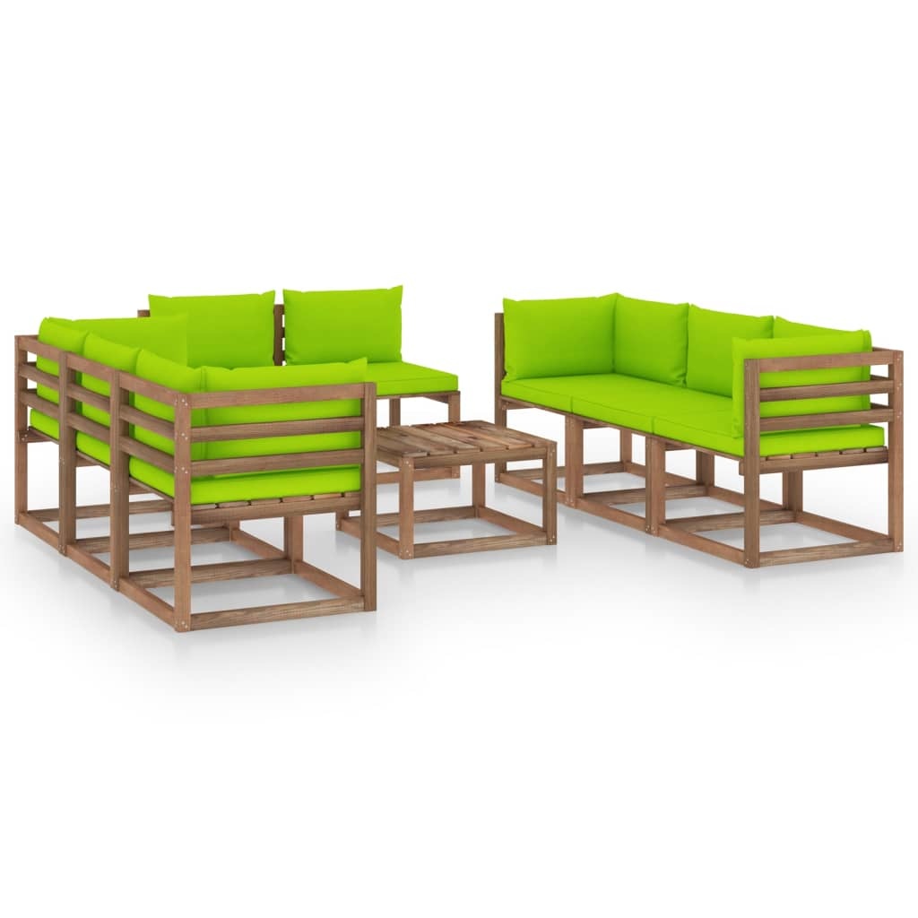 VidaXL 9-delige Loungeset met heldergroene kussens