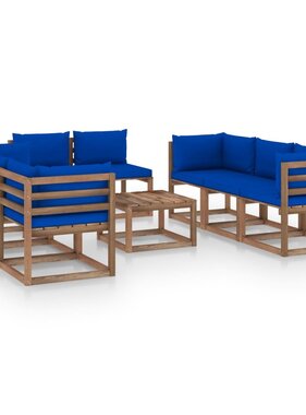 VidaXL 9-delige Loungeset met blauwe kussens