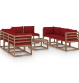 VidaXL 9-delige Loungeset met wijnrode kussens