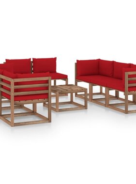 VidaXL 9-delige Loungeset met rode kussens