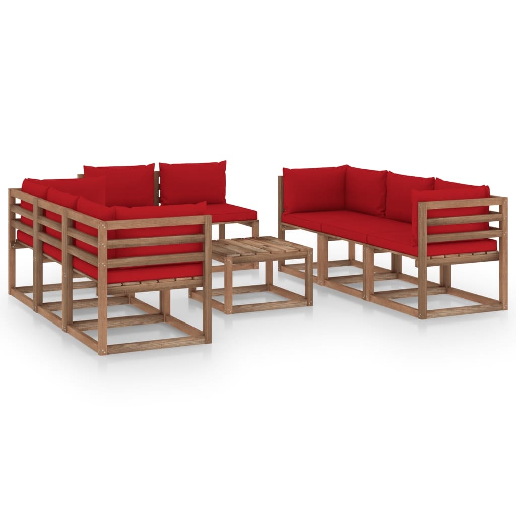 VidaXL 9-delige Loungeset met rode kussens