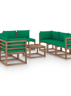 VidaXL 9-delige Loungeset met groene kussens