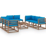 VidaXL 9-delige Loungeset met lichtblauwe kussens