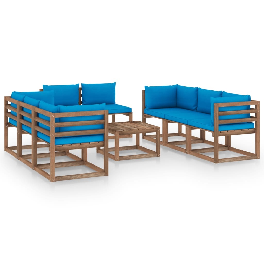 VidaXL 9-delige Loungeset met lichtblauwe kussens