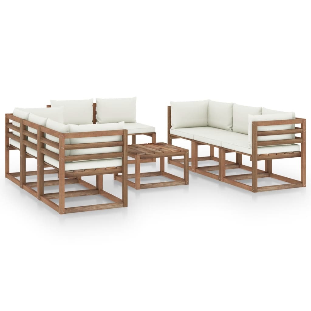 VidaXL 9-delige Loungeset met crèmekleurige kussens