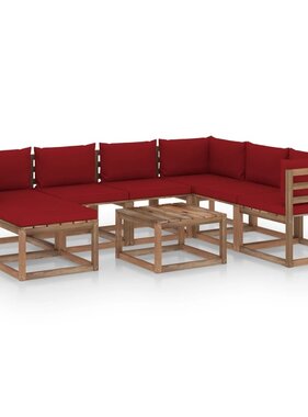 VidaXL 8-delige Loungeset met wijnrode kussens
