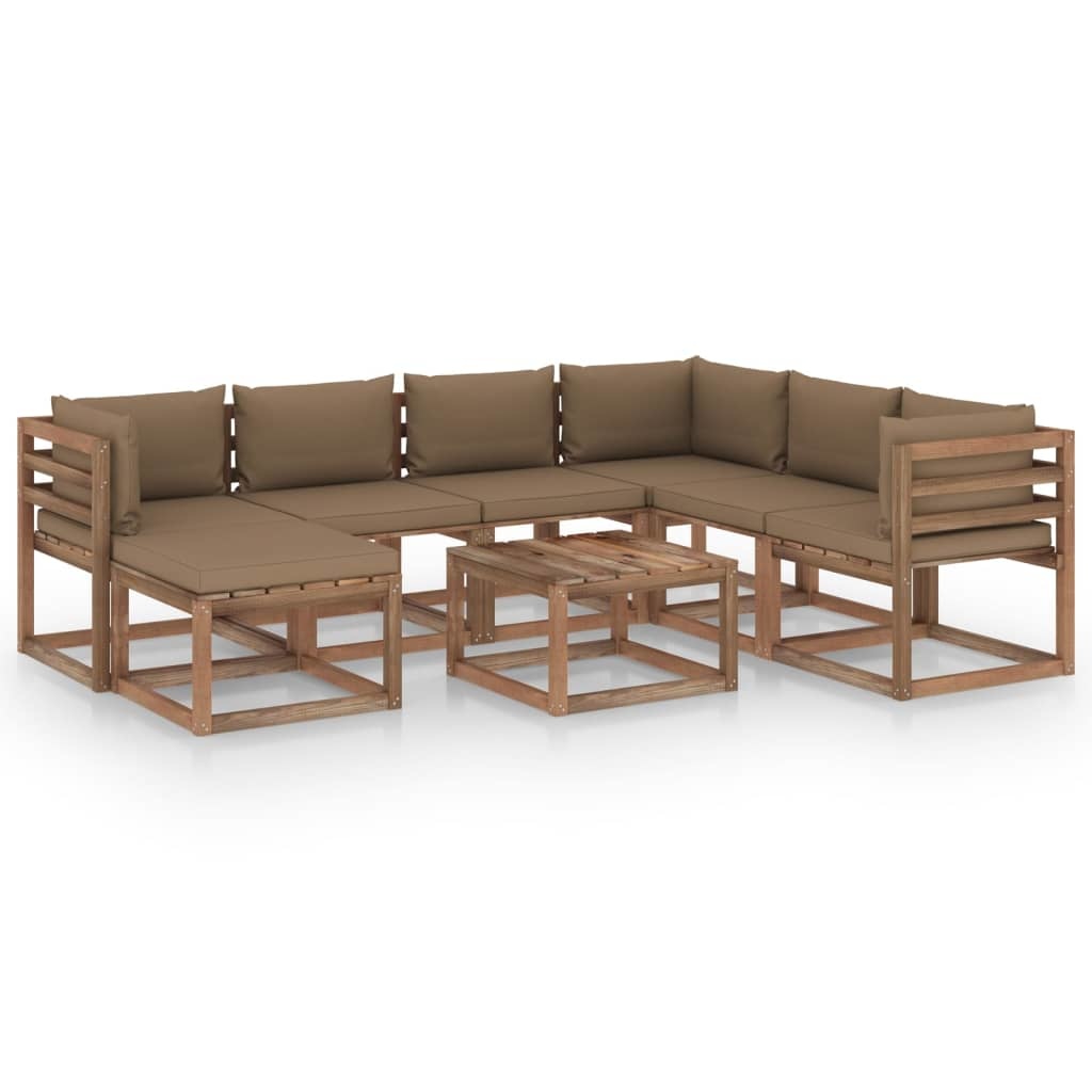 VidaXL 8-delige Loungeset met taupe kussens