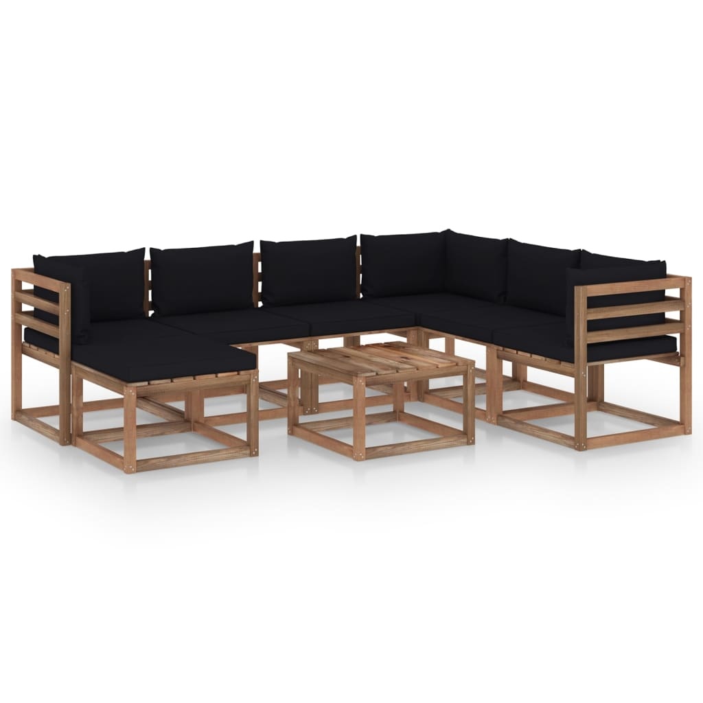 VidaXL 8-delige Loungeset met zwarte kussens