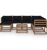 VidaXL 8-delige Loungeset met zwarte kussens