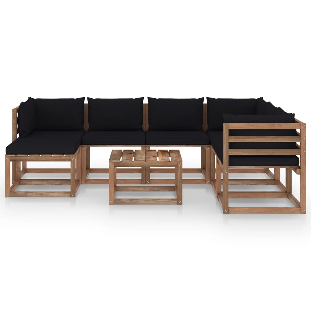 VidaXL 8-delige Loungeset met zwarte kussens