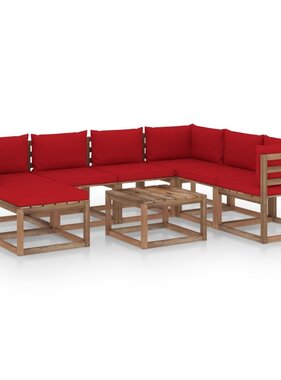 VidaXL 8-delige Loungeset met rode kussens