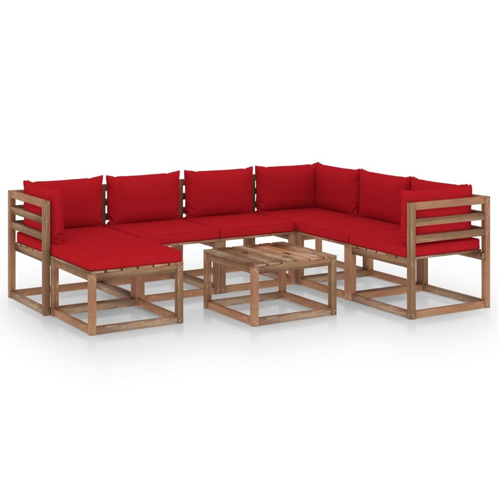 VidaXL 8-delige Loungeset met rode kussens