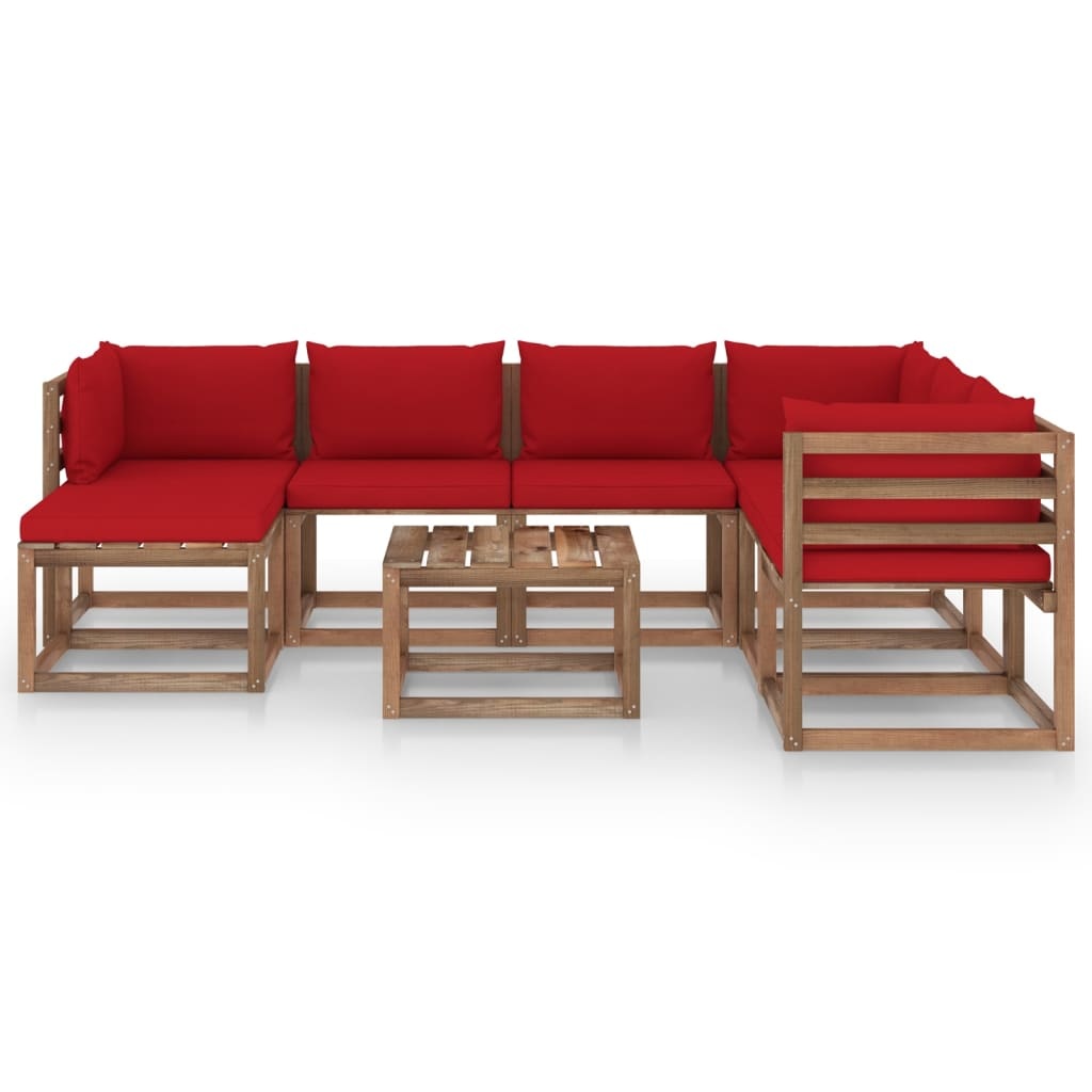 VidaXL 8-delige Loungeset met rode kussens
