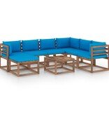 VidaXL 8-delige Loungeset met lichtblauwe kussens