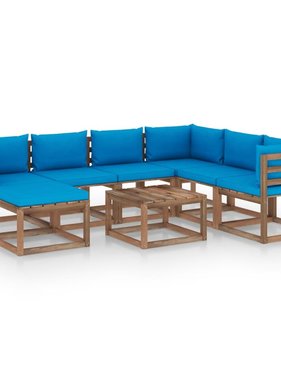 VidaXL 8-delige Loungeset met lichtblauwe kussens