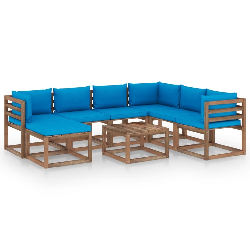 VidaXL 8-delige Loungeset met lichtblauwe kussens