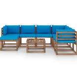 VidaXL 8-delige Loungeset met lichtblauwe kussens