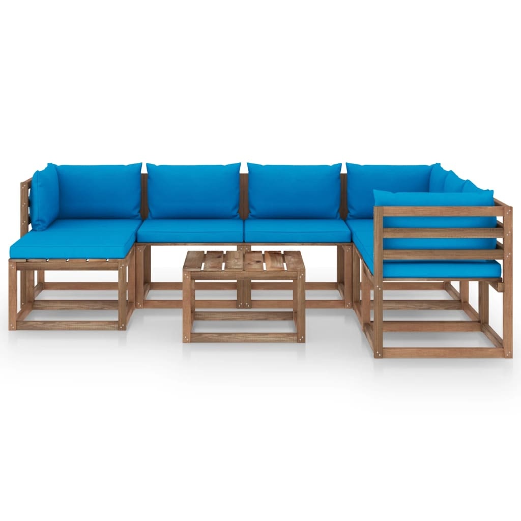VidaXL 8-delige Loungeset met lichtblauwe kussens