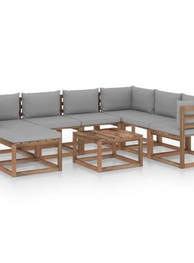 VidaXL 8-delige Loungeset met grijze kussens