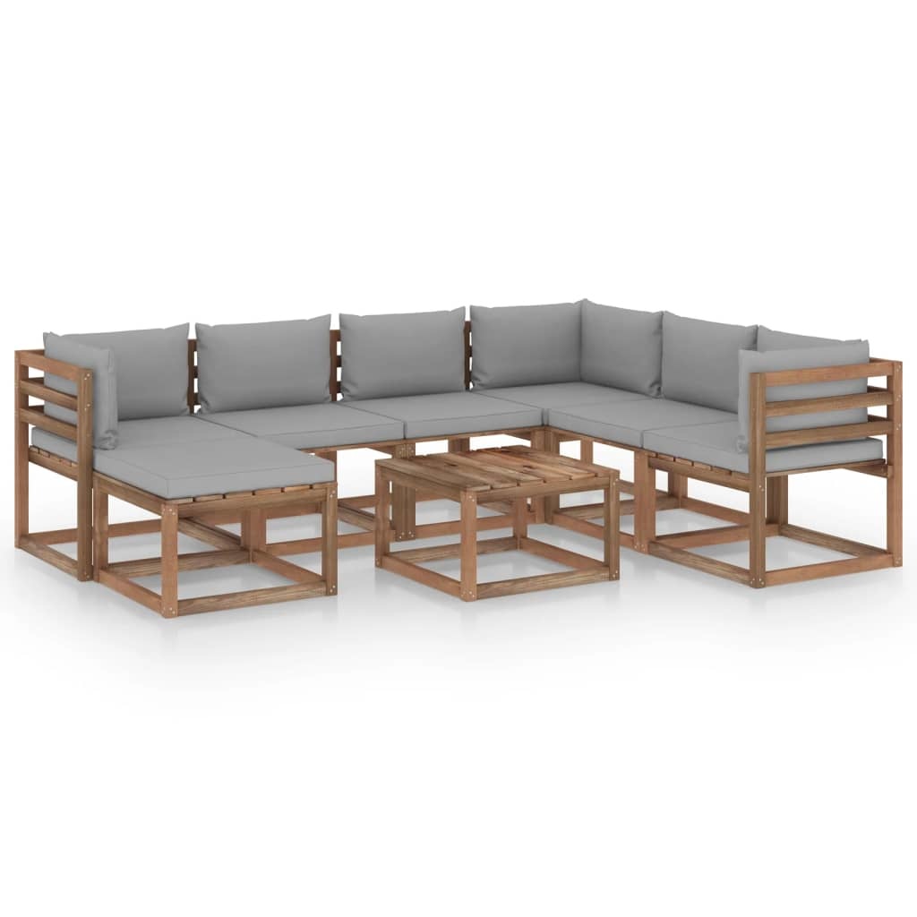 VidaXL 8-delige Loungeset met grijze kussens