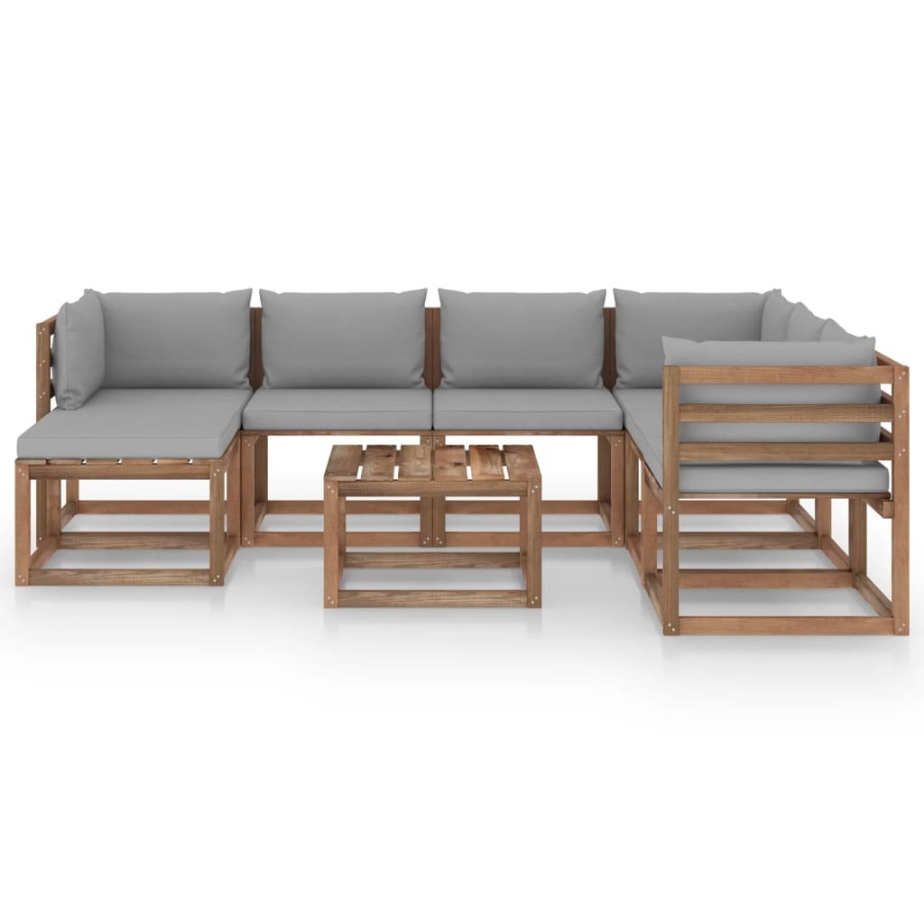 VidaXL 8-delige Loungeset met grijze kussens