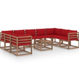 VidaXL 10-delige Loungeset met rode kussens