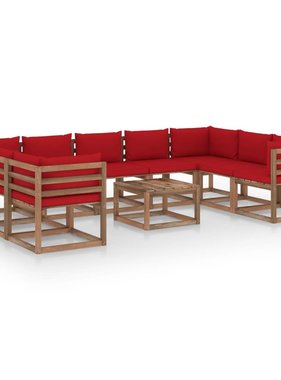 VidaXL 10-delige Loungeset met rode kussens