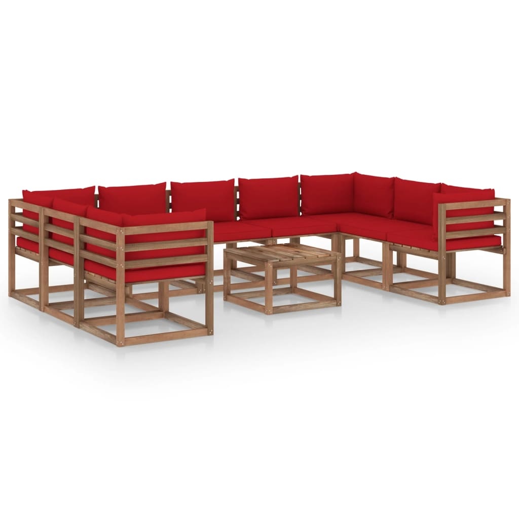 VidaXL 10-delige Loungeset met rode kussens