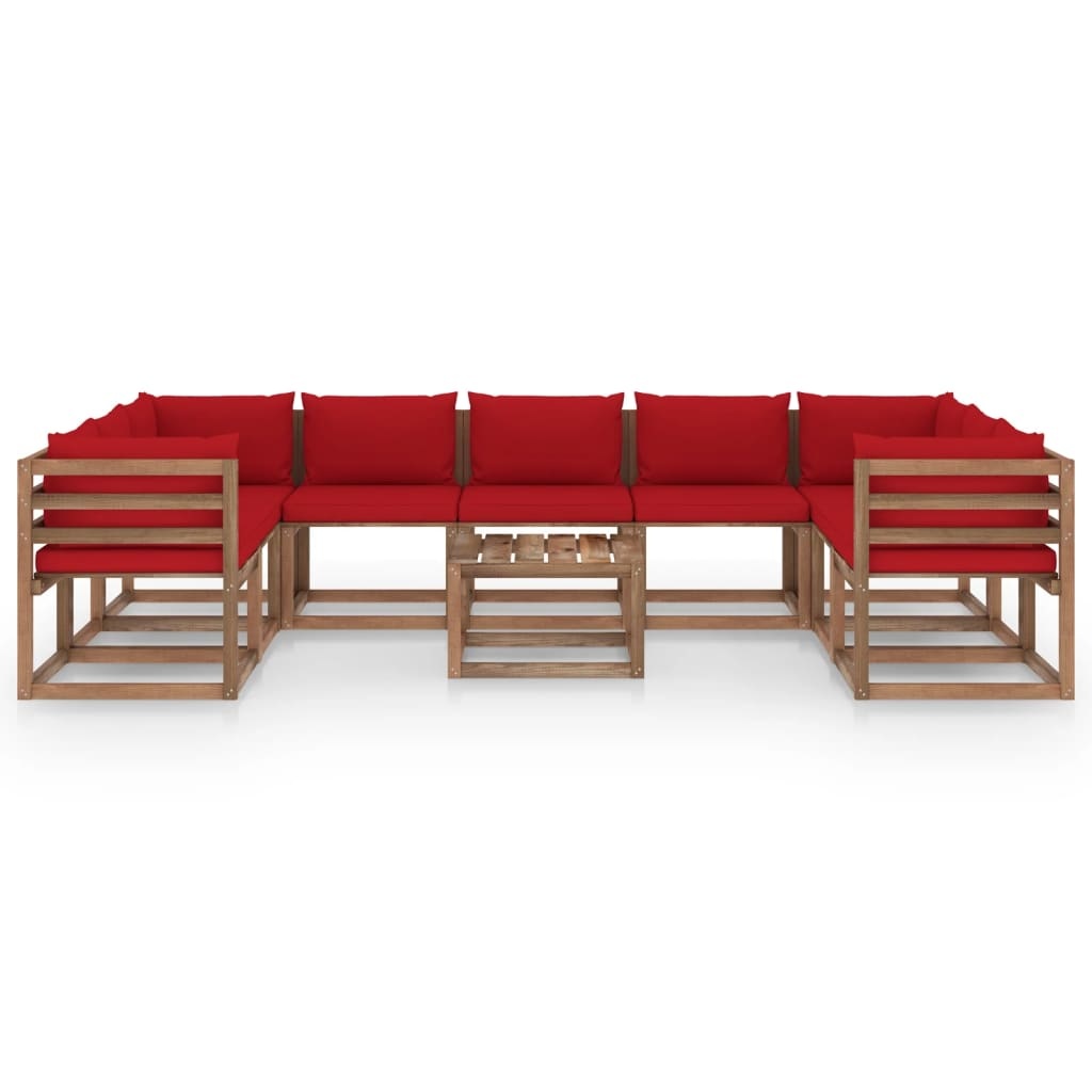 VidaXL 10-delige Loungeset met rode kussens