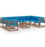 VidaXL 10-delige Loungeset met lichtblauwe kussens