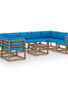 VidaXL 10-delige Loungeset met lichtblauwe kussens