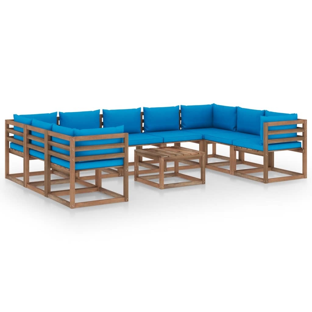 VidaXL 10-delige Loungeset met lichtblauwe kussens