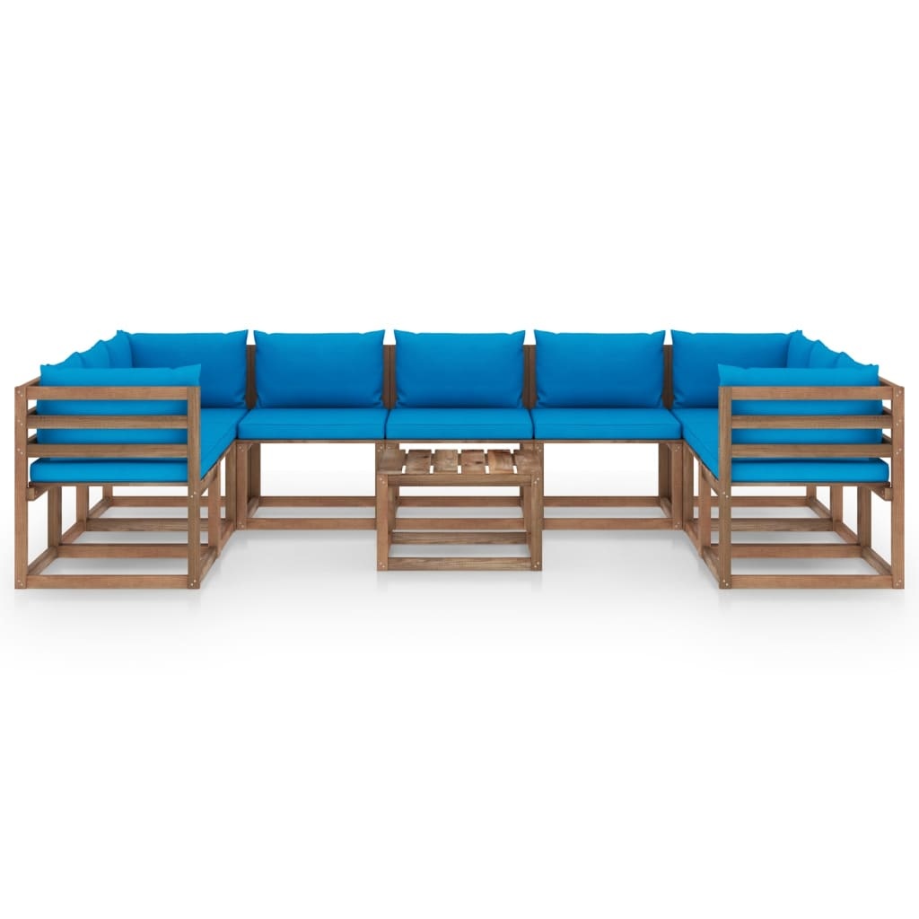 VidaXL 10-delige Loungeset met lichtblauwe kussens