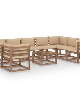 vidaXL 10-delige Loungeset met beige kussens